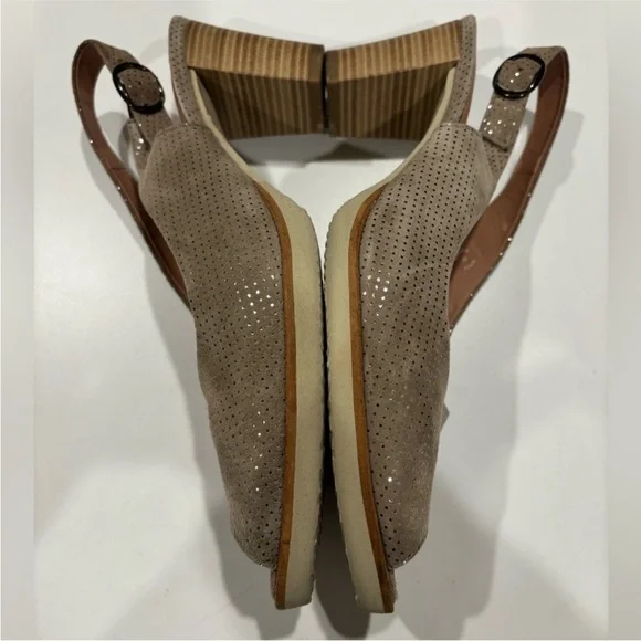 Mephisto tan sling back open toe stacked block heel metallic dots womens 8 1/2 - Picture 12 of 14